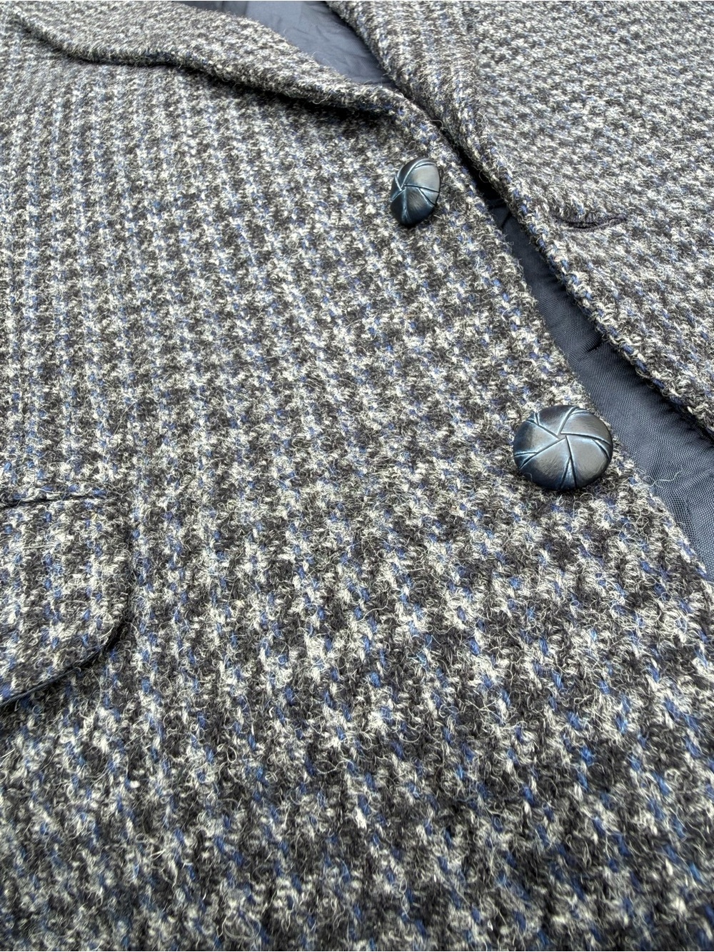 Vtg Harris Tweed Blazer Mens 42R Sport Coat Grey Blue Houndstooth Wool Jacket